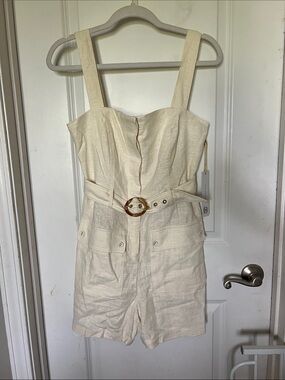 House of Harlow 1960 Cream Sleeveless Belted Linen Romper